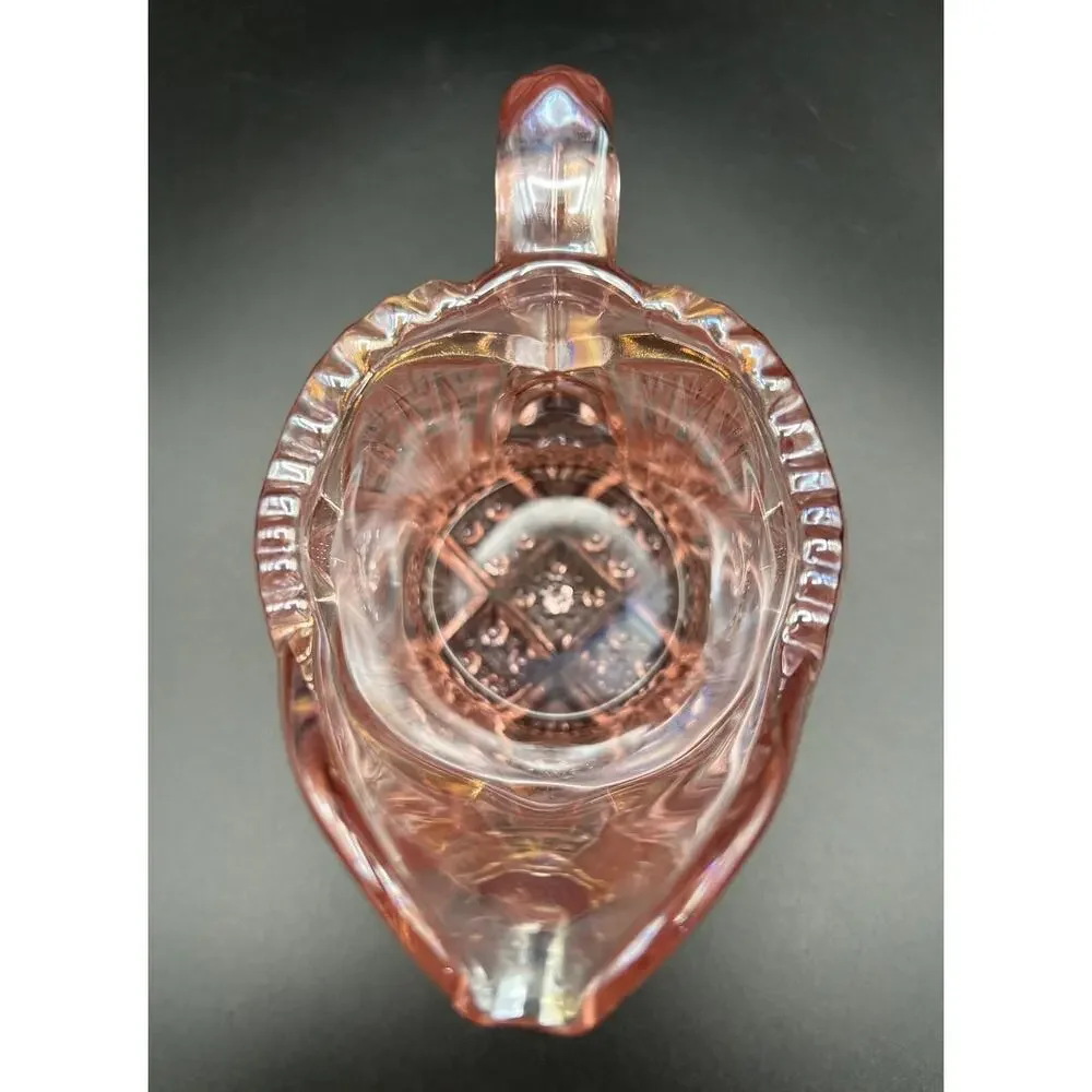 Imperial Glass by Lenox Hand Crafted Pink Iridescent Glass Creamer 3.5” Vintage